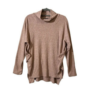 Coco+ Carmen Women's Pink Cowl Neck Ribbed Knit Button Sweater L Fisherman